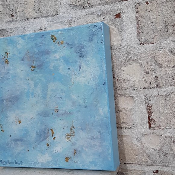 ORIGINAL ART, BLUE MIXED MEDIA PAINTING NEW - Picture 2 of 4